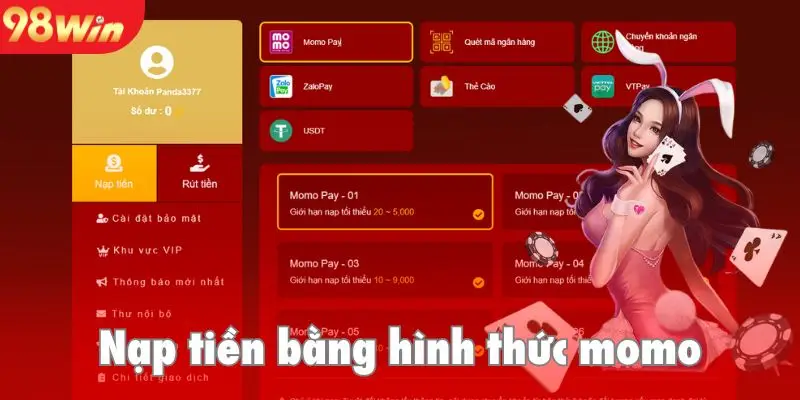 Sử dụng MomoPay để nạp tiền 98Win nhanh, chính xác